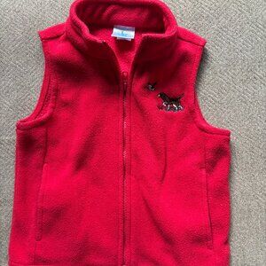 J. Khaki Kids Red Fleece Vest Size 5 – Embroidered Dog & Duck – Full Zip